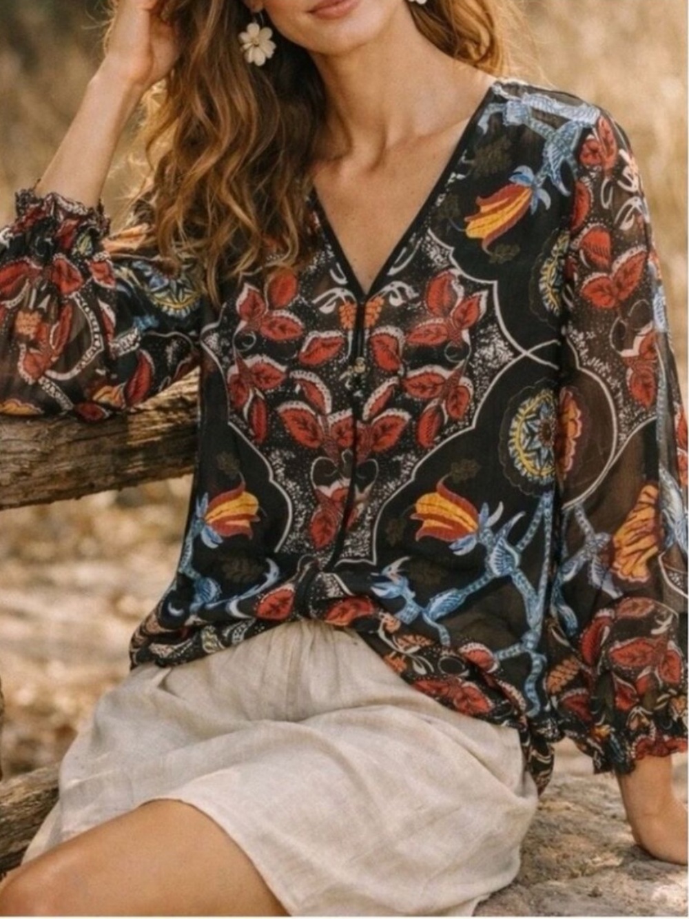 Alice + Olivia Deandra Baroque Floral Blouse Medium Good Used Condition